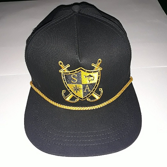 SA Company flat bill black gold snap back hat fish shield anchor hunting - Picture 1 of 16